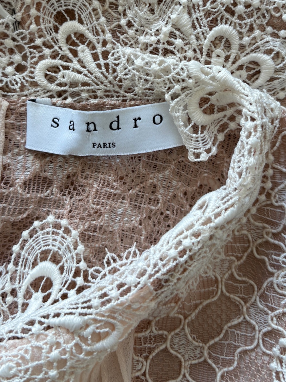 Sandro Paris Peaches High Neck Lace Dress Sz 2 Blush Pink Soft Glamour Romantic - Picture 10 of 15